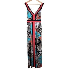 Frank Lyman Design Maxi Dress Tropical Baroque Print Halter Neck Women's Size 12